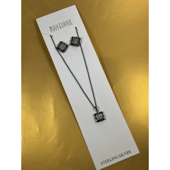 Sterling Silver Marcasite Style Necklace and Matching Earring Set - Picture 2 of 3